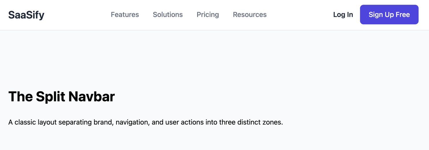 Screenshot of the split navbar template