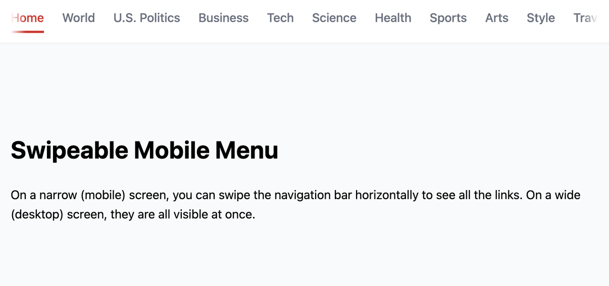 Screenshot of the navbar template
