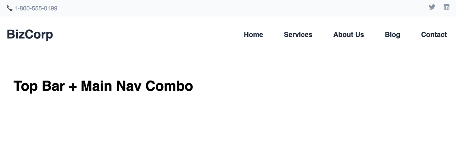 Screenshot of the top nav and main nav combo template