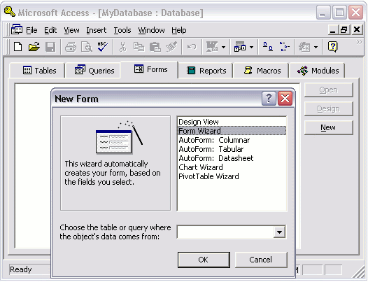 MS Access 2003: Create a form - step 2