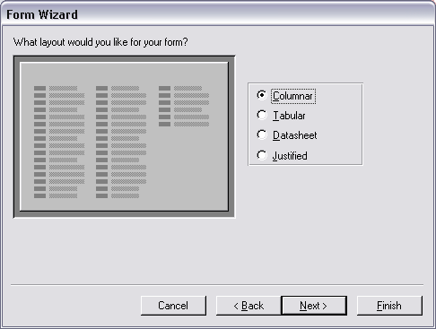 MS Access 2003: Create a form - step 4