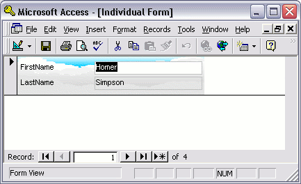 MS Access 2003: Create a form - Finished result