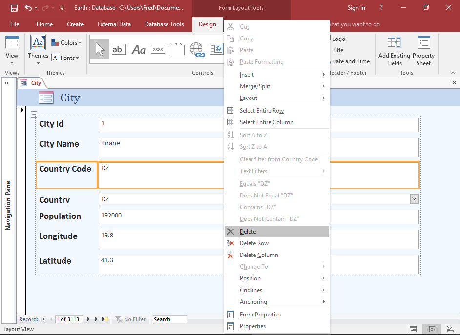 Screenshot of the deleting the old form control