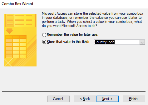 Screenshot of the Combo Box Wizard