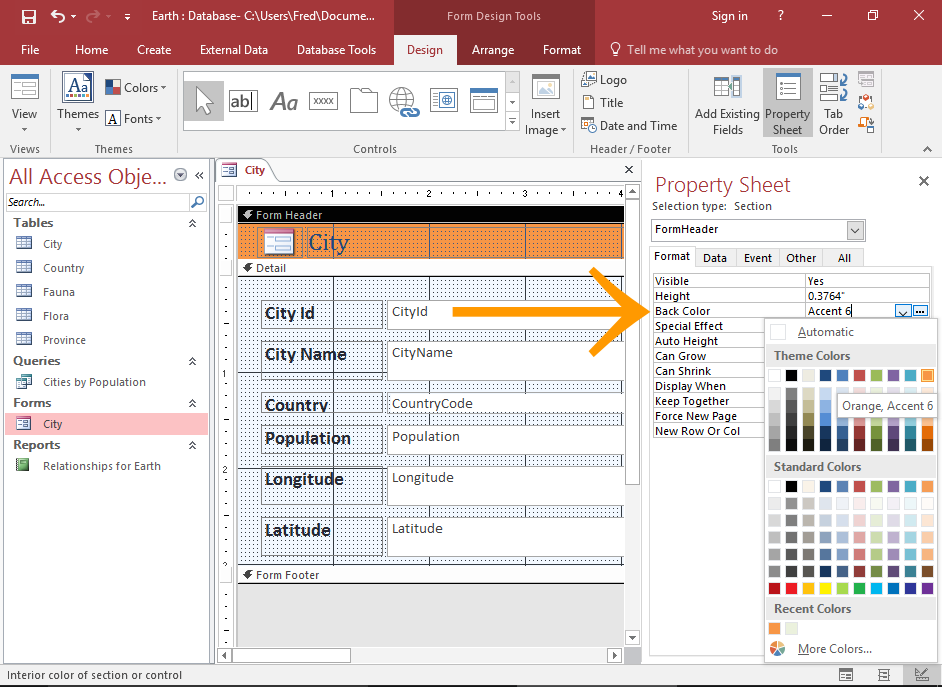 Screenshot of the Property Sheet
