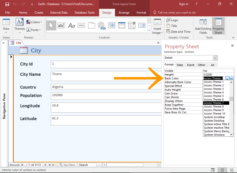 Screenshot of the Property Sheet