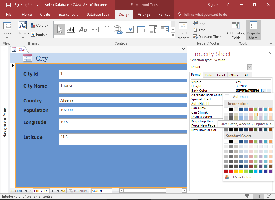 Screenshot of the Property Sheet