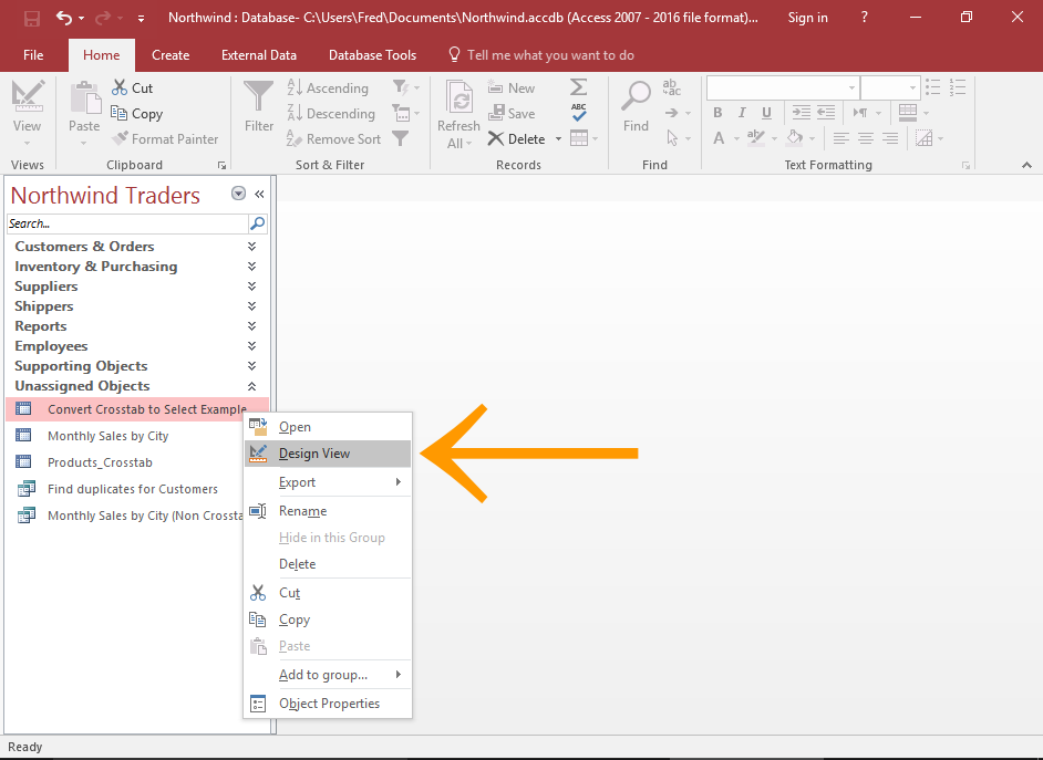 Screenshot of the Query Design button highlighted.