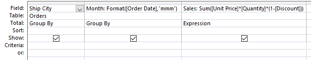 Closeup of the query criteria.