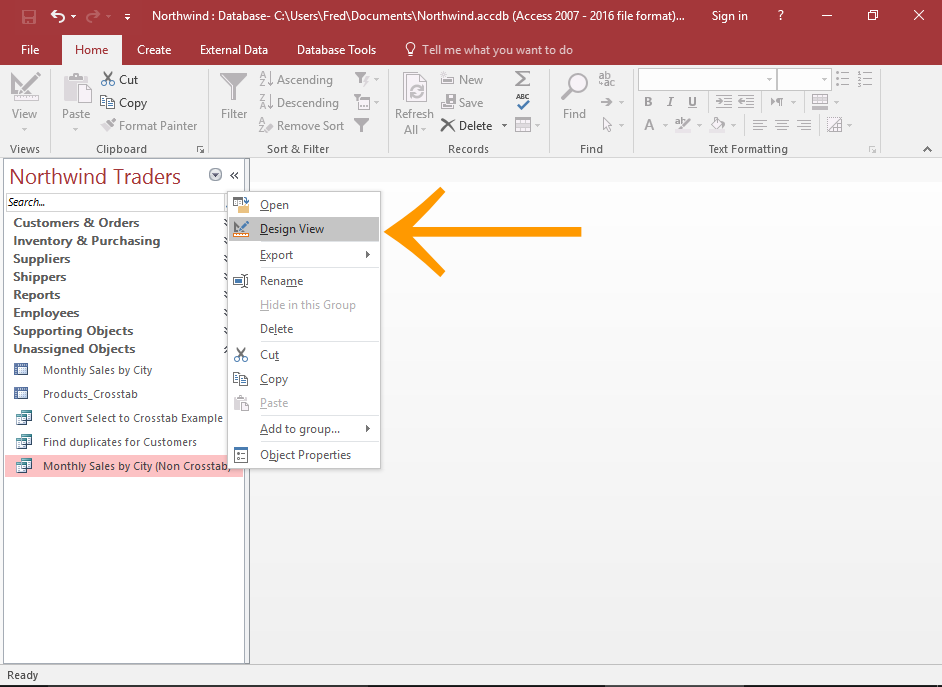 Screenshot of the Query Design button highlighted.