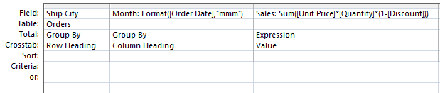 Screenshot of the converted query design.