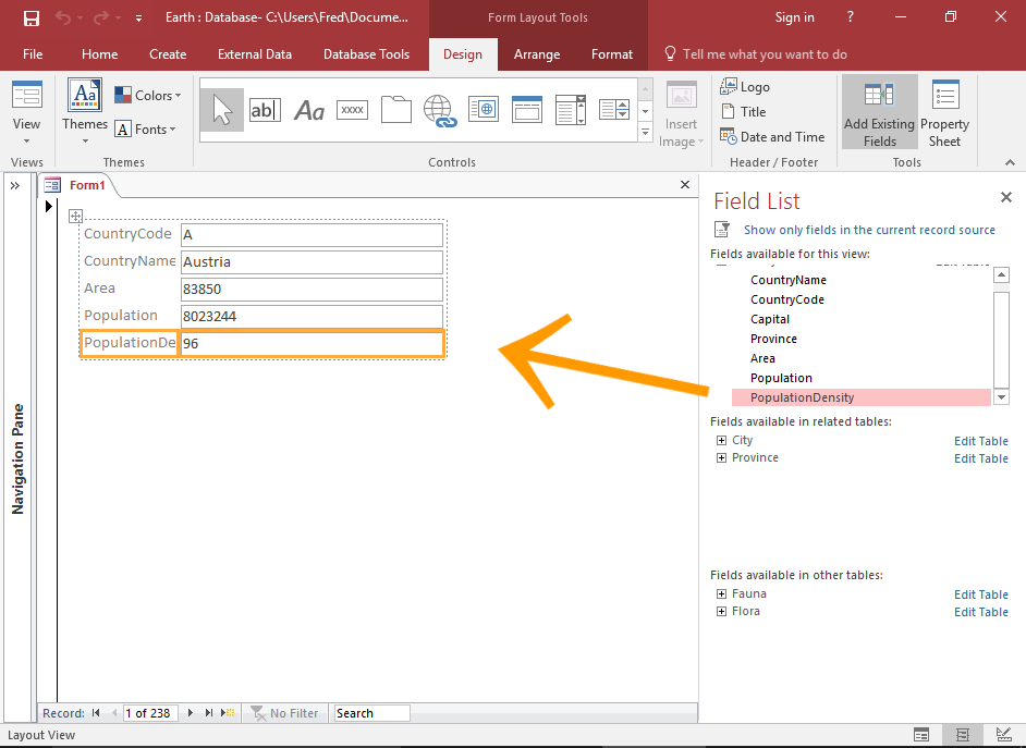 Screenshot of the form