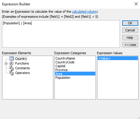 Screenshot of the Expression Builder