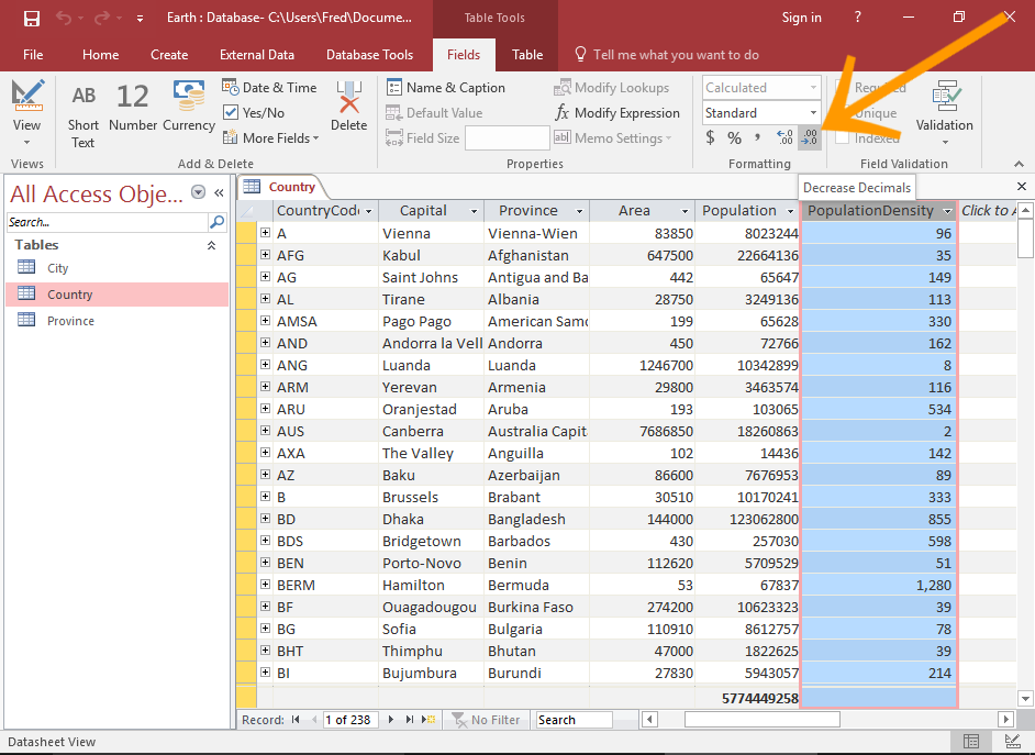 Screenshot of rounding the calculated field