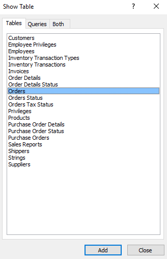 Screenshot of selecting the tables.