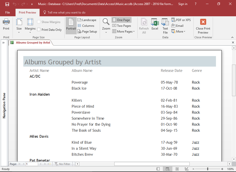 Screenshot of the finished report