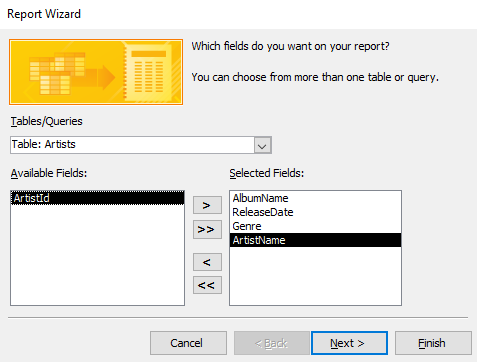 Screenshot of the Report Wizard