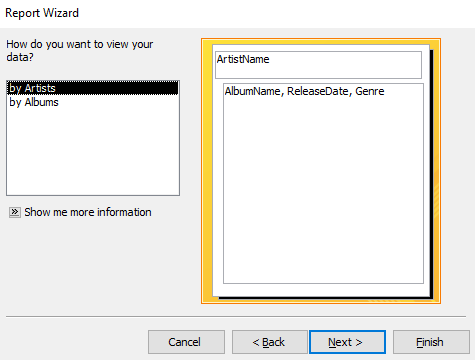 Screenshot of the Report Wizard