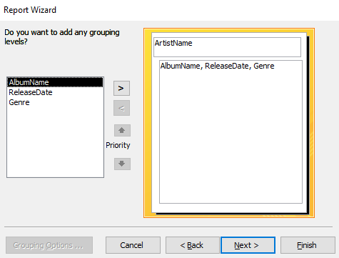 Screenshot of the Report Wizard
