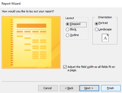 Screenshot of the Report Wizard