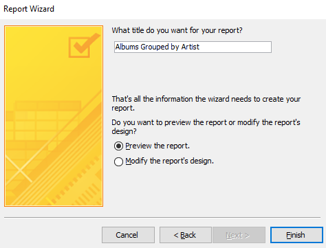 Screenshot of the Report Wizard
