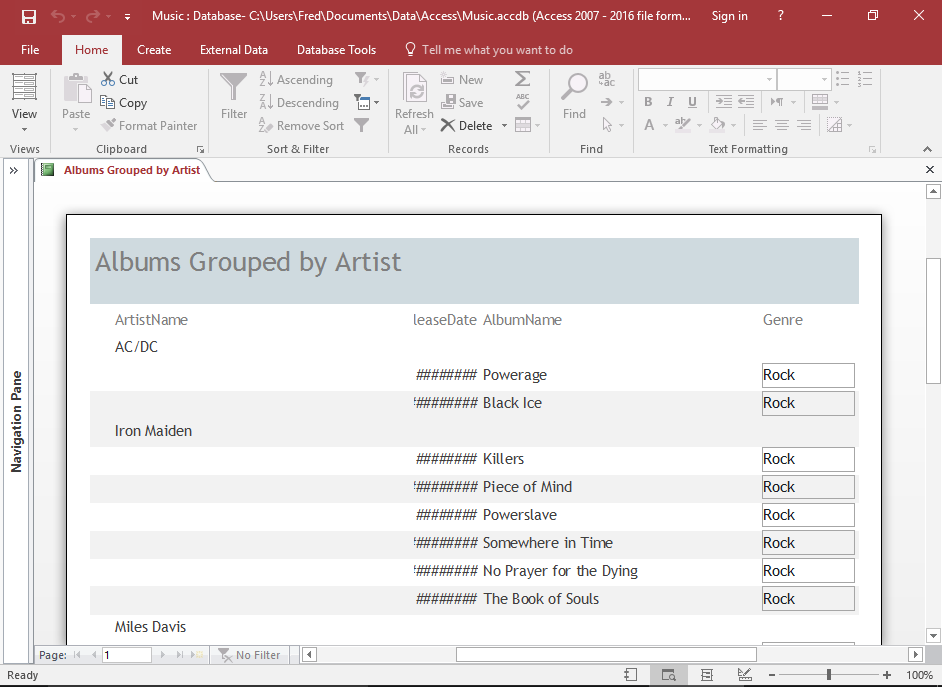Screenshot of the Report