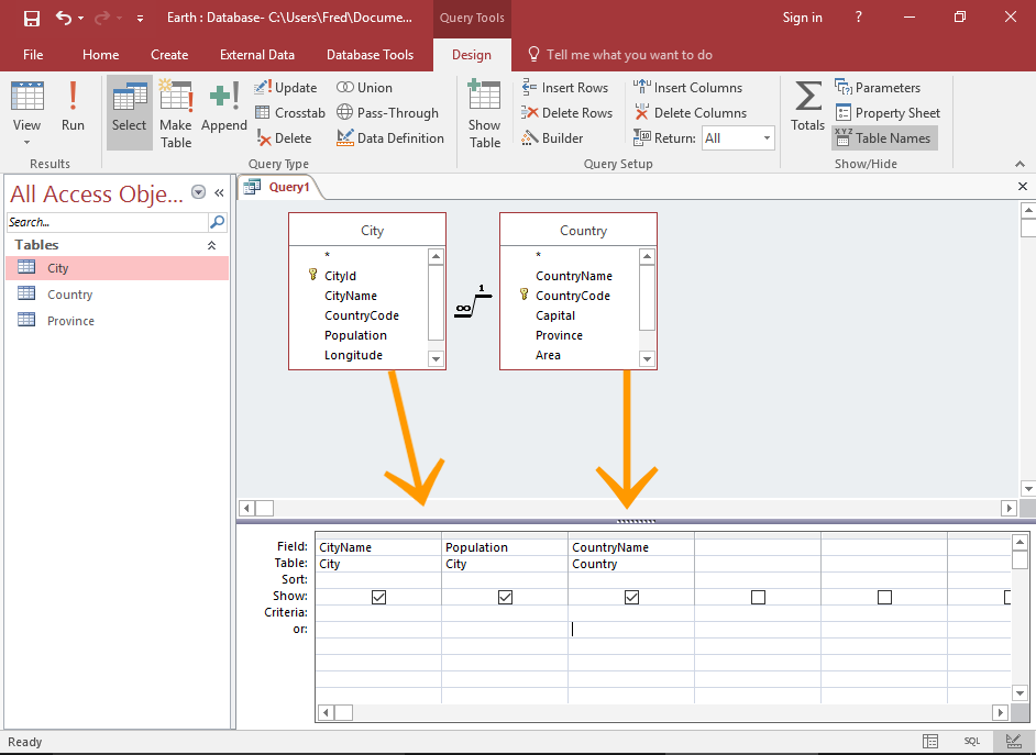 Screenshot of a creating a parameter query in Access.