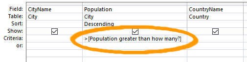 Screenshot of a close up of the query criteria.