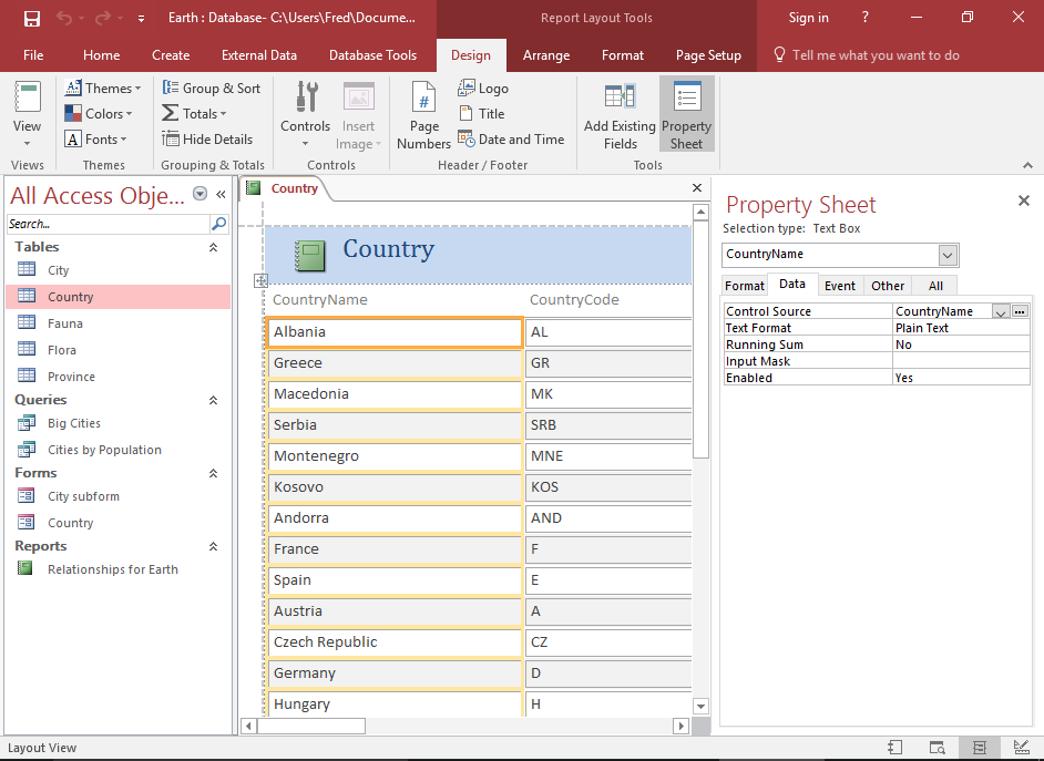 Screenshot of the report