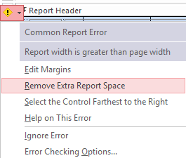 Screenshot of the drop-down list of possible fixes to the error