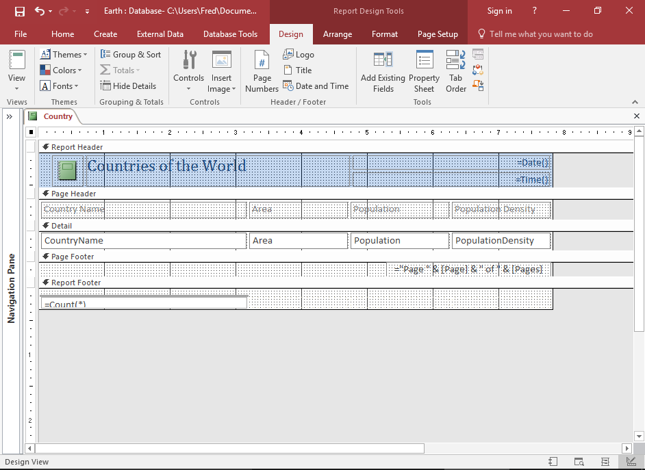 Screenshot of the report with its width fixed