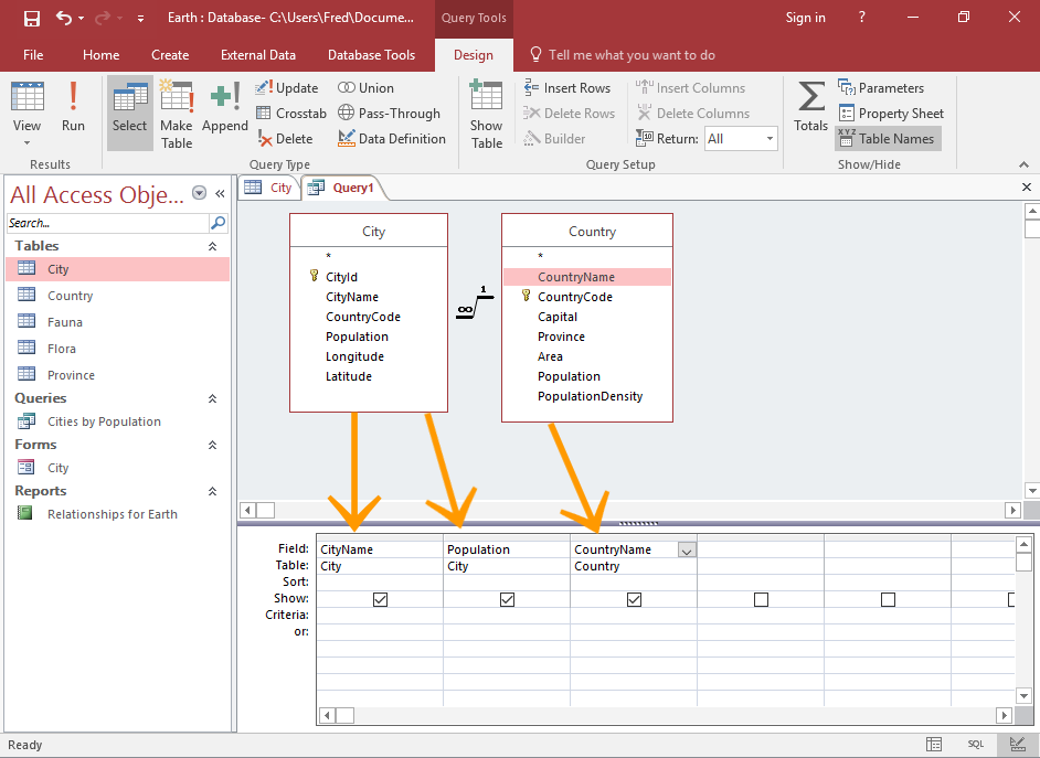 Screenshot of the query in Design View.