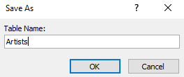Screenshot of saving a table in Microsoft Access