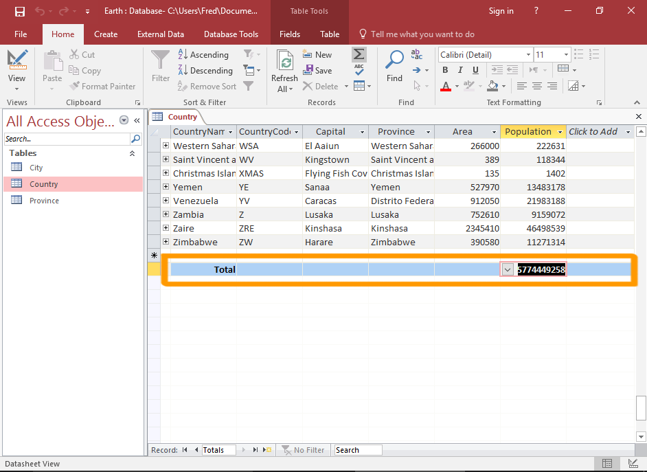 Screenshot of the new totals row