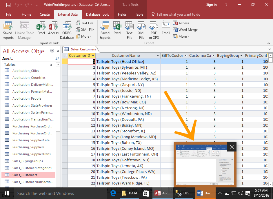 Screenshot of Microsoft Word popping up from the Taskbar