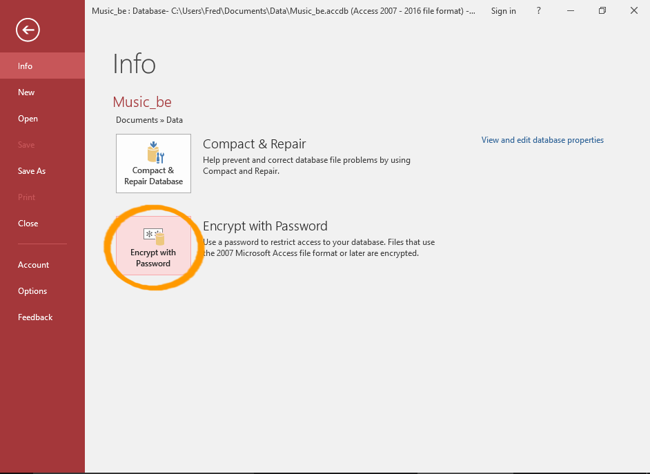 Screenshot of the Info menu