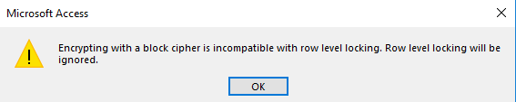 Screenshot of the row level locking message