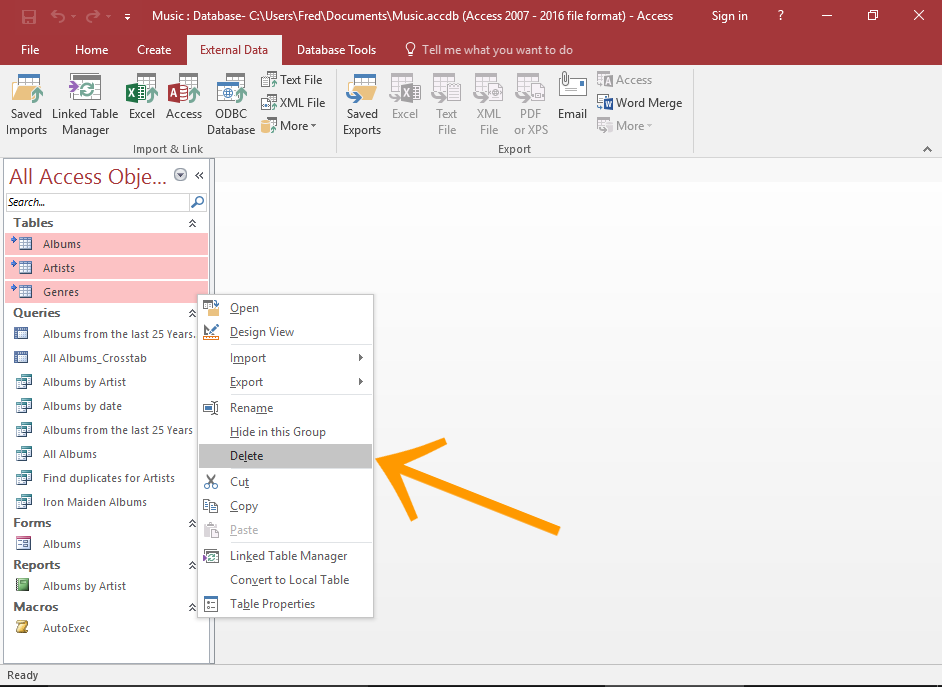 Screenshot of unlinking the linked tables by deleting them from the frontend.