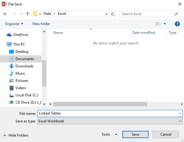 Screenshot of saving the file