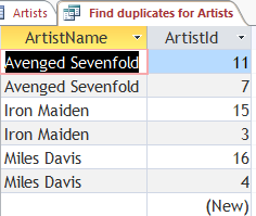 Screenshot of the results with duplicate records.