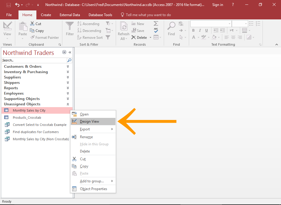 Screenshot of the Query Design button highlighted.