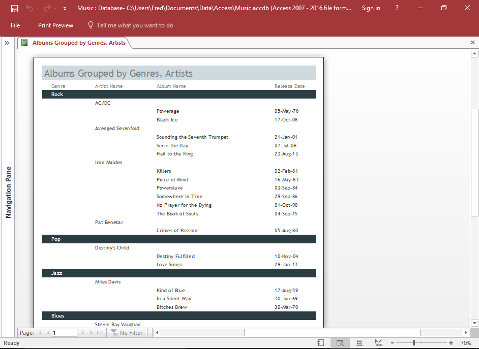 Screenshot of the finished report