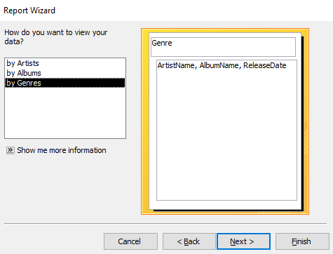 Screenshot of choosing a field to group on