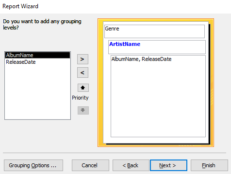 Screenshot of selecting the extra field