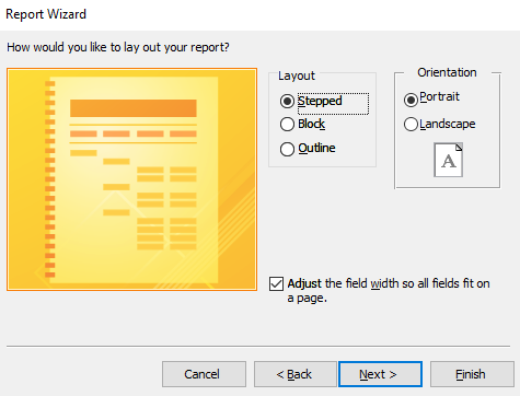 Screenshot of choosing a layout
