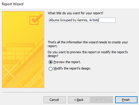 Screenshot of naming the report