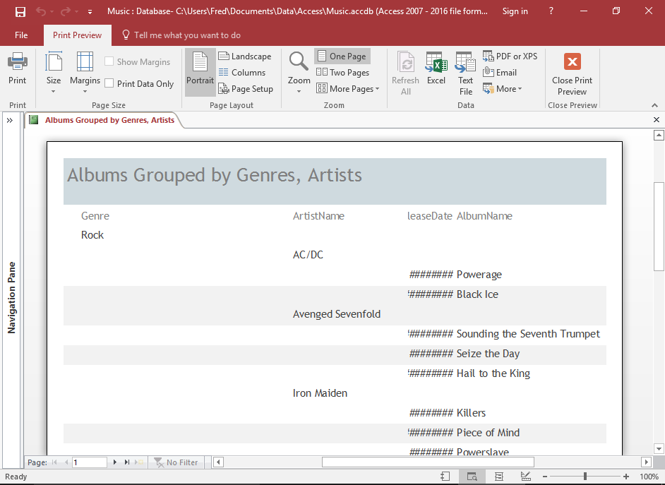 Screenshot of the Report