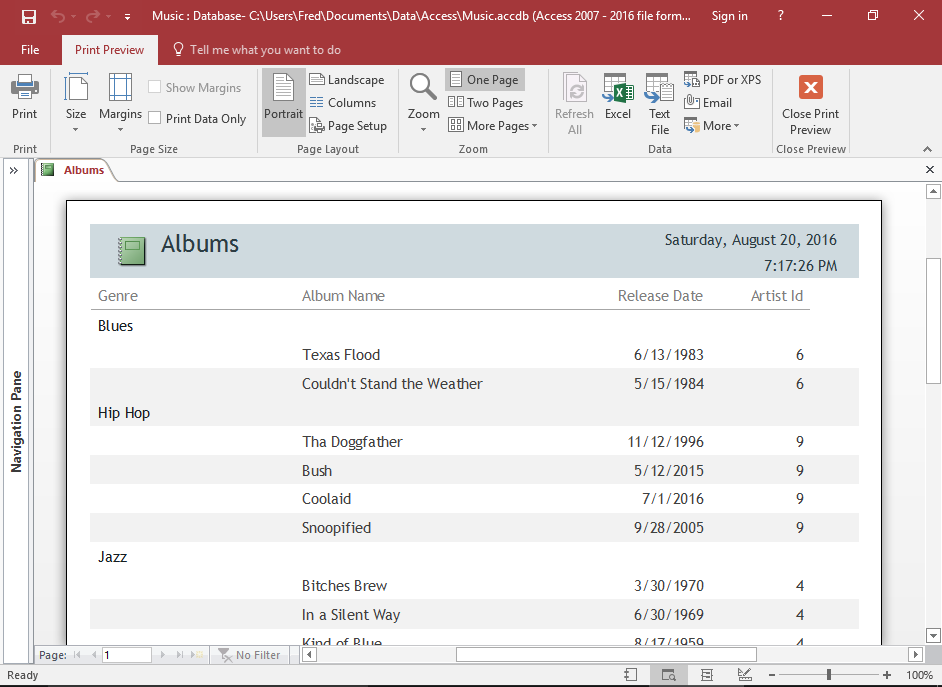 Screenshot of the alternating colors across groups