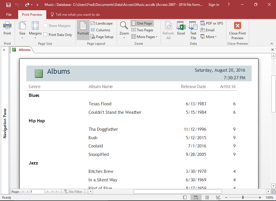 Screenshot of the finished report