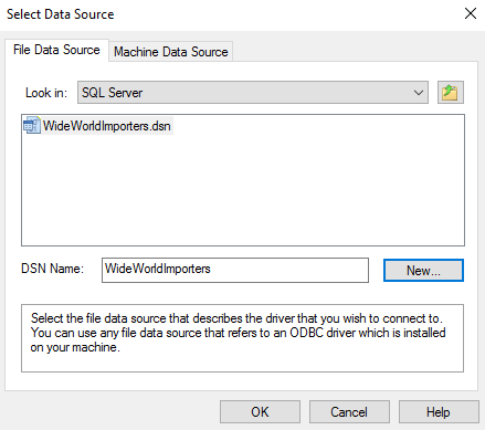 Screenshot of Select Data Source dialog box